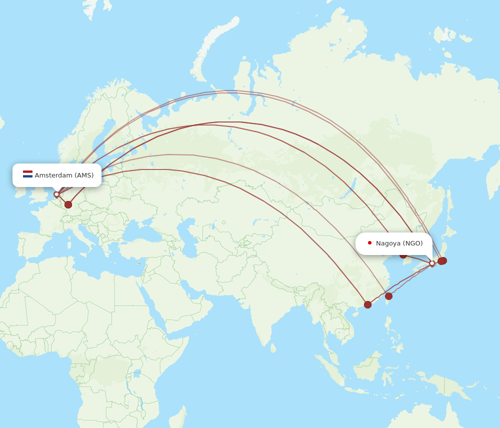 NGO to AMS flights and routes map