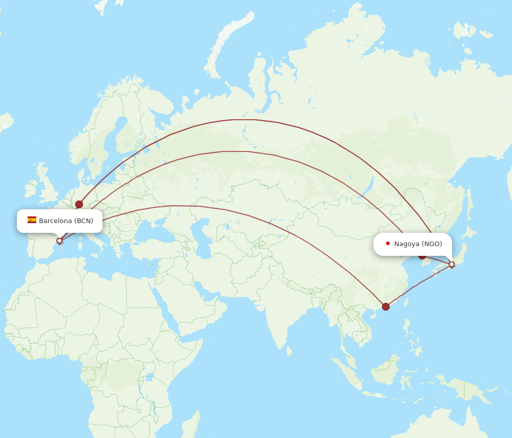 NGO to BCN flights and routes map