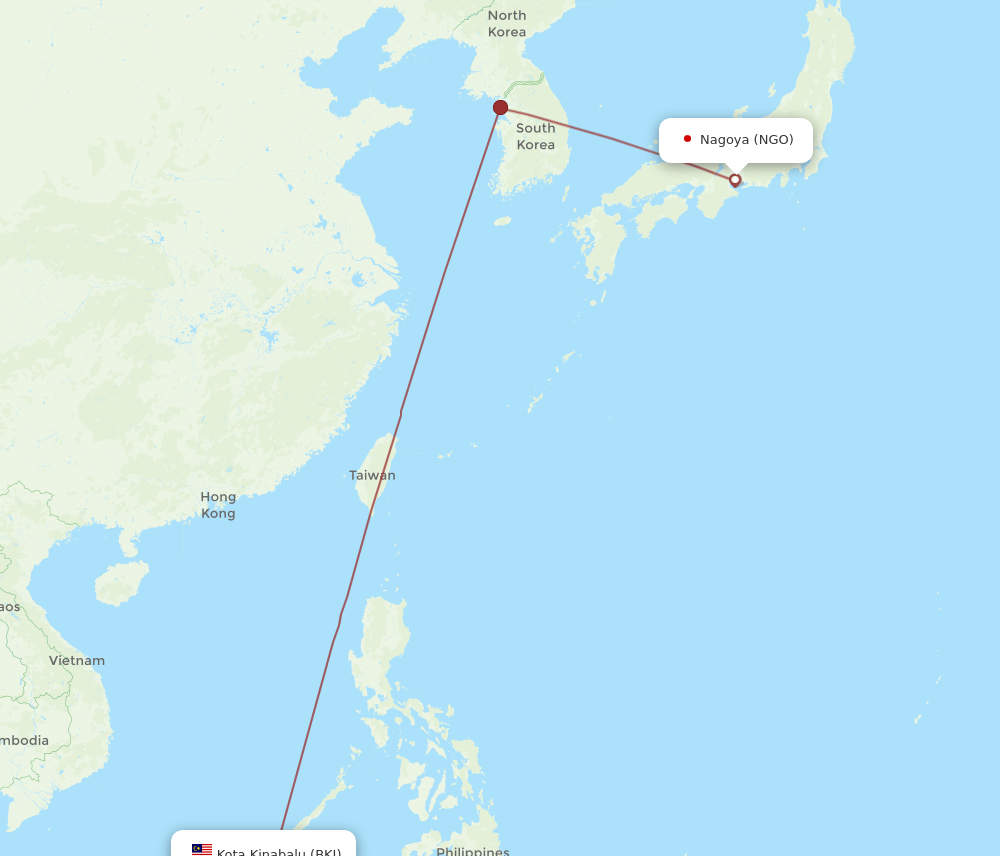 NGO to BKI flights and routes map