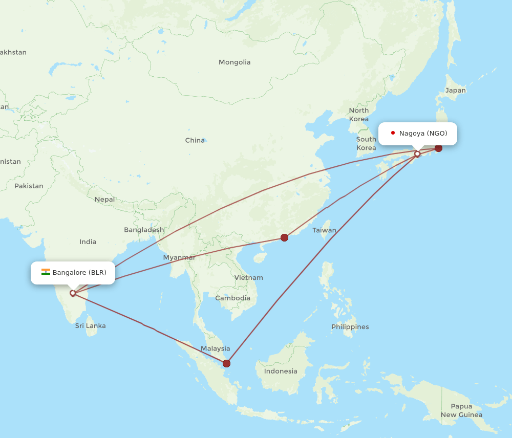 NGO-BLR flight routes