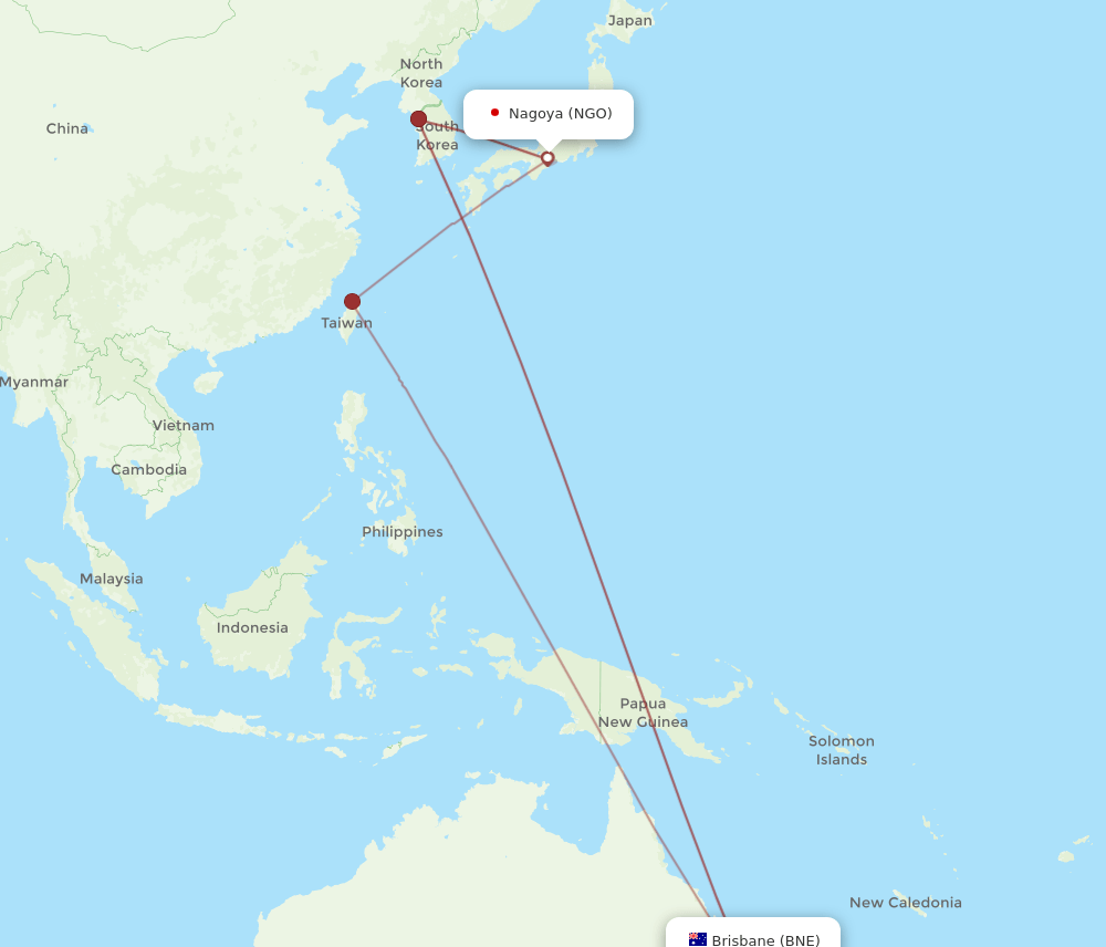 NGO-BNE flight routes