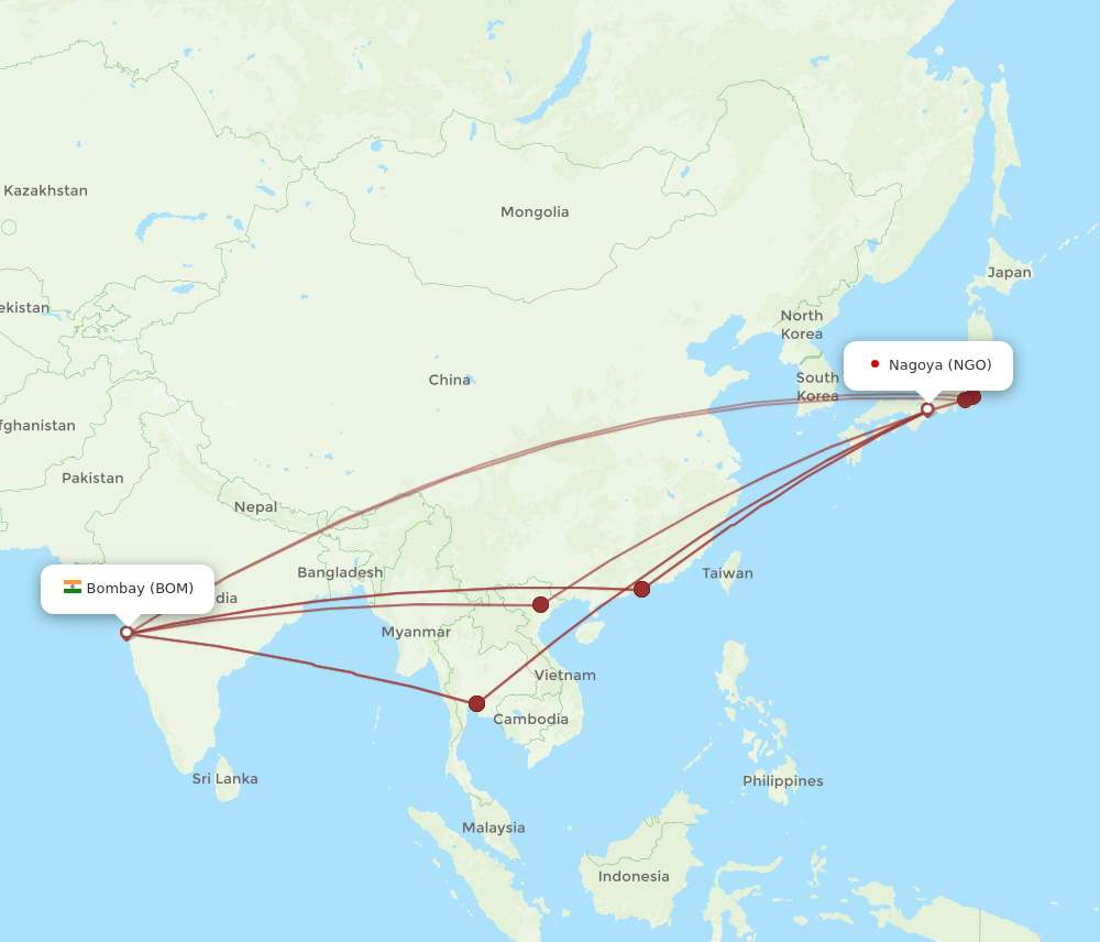 NGO-BOM flight routes