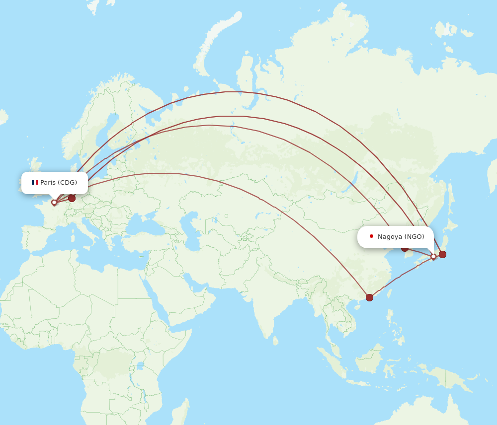 NGO to CDG flights and routes map