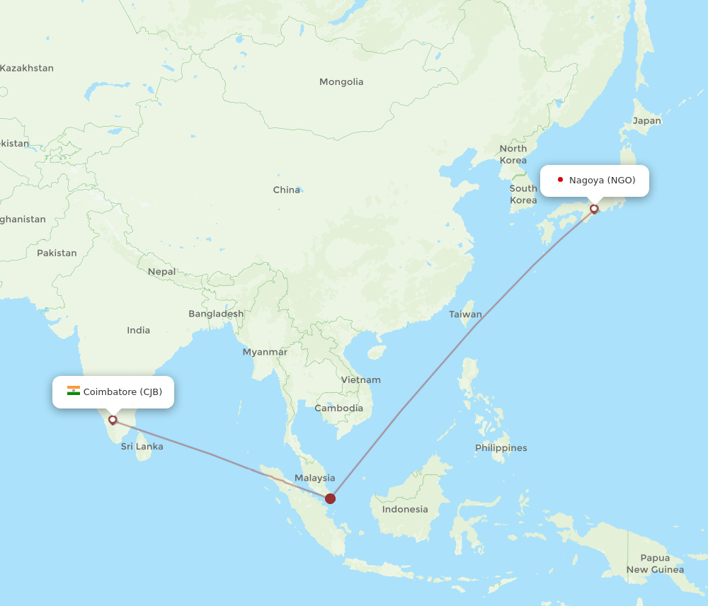 NGO-CJB flight routes