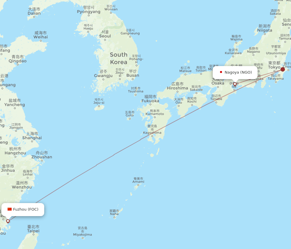 NGO to FOC flights and routes map