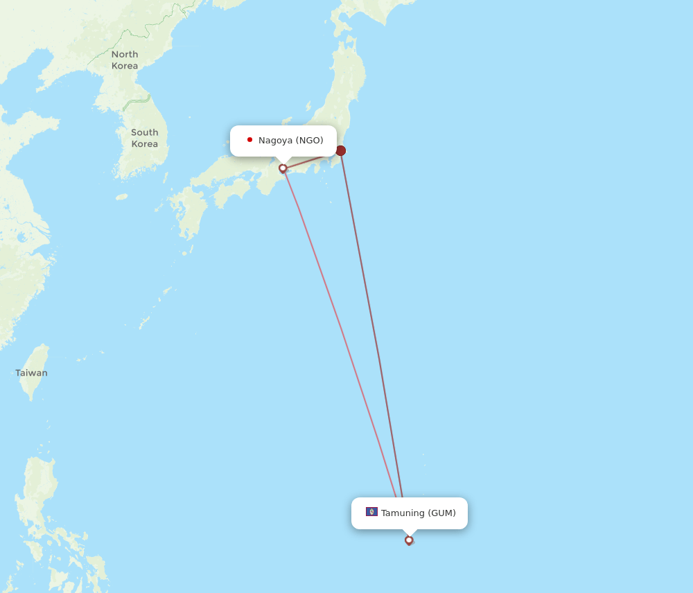 NGO to GUM flights and routes map