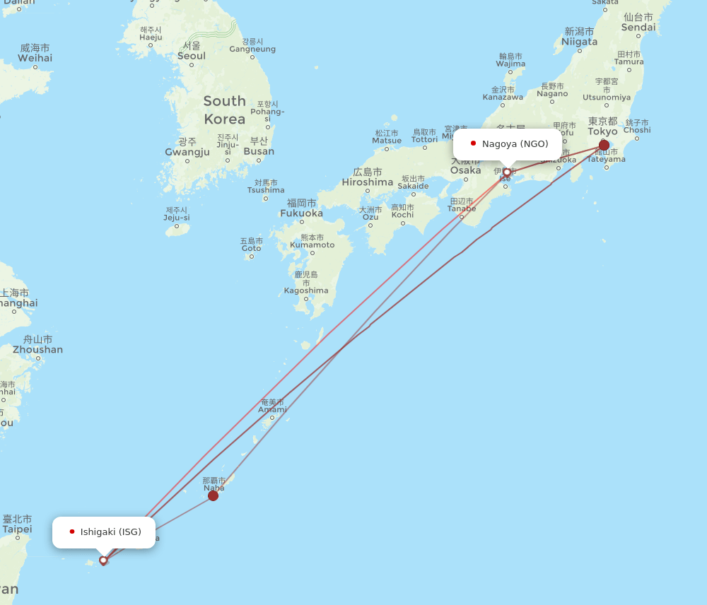 NGO to ISG flights and routes map