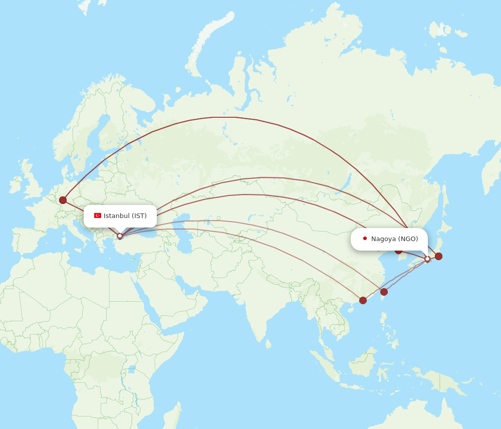 NGO to IST flights and routes map