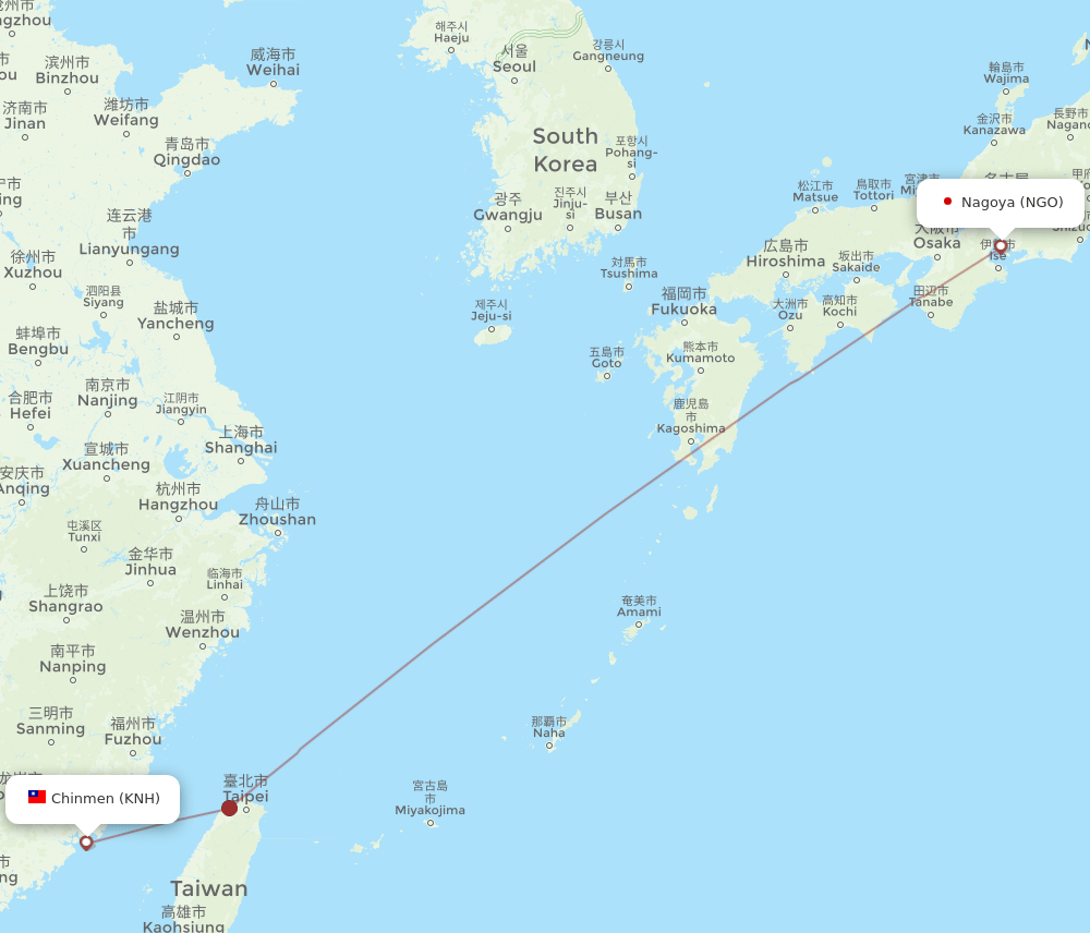 NGO to KNH flights and routes map