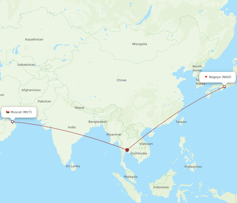 NGO to MCT flights and routes map