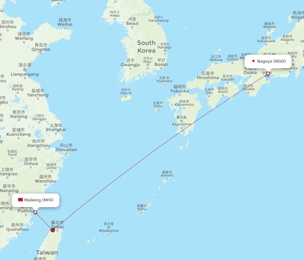 NGO to MFK flights and routes map