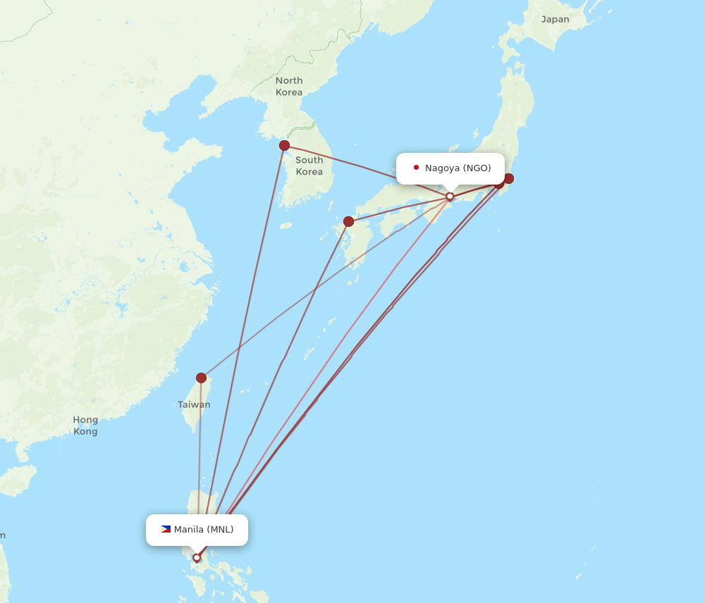 NGO to MNL flights and routes map