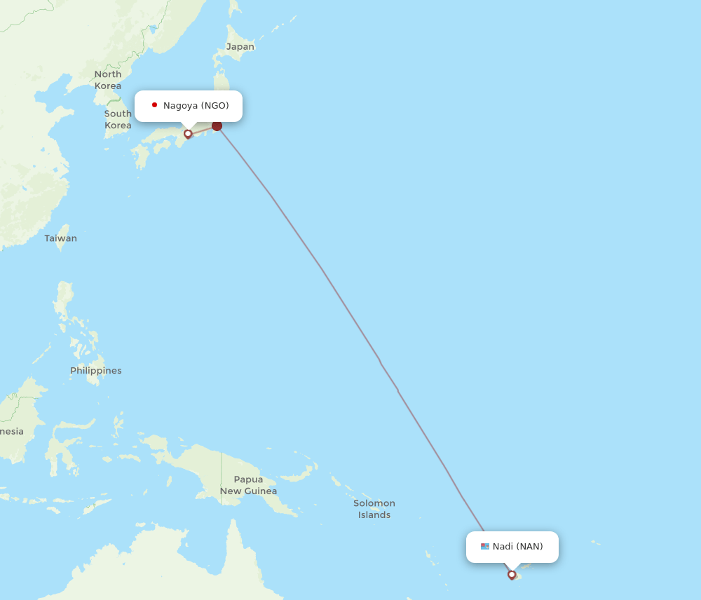Nadi - Nagoya route map and flight paths