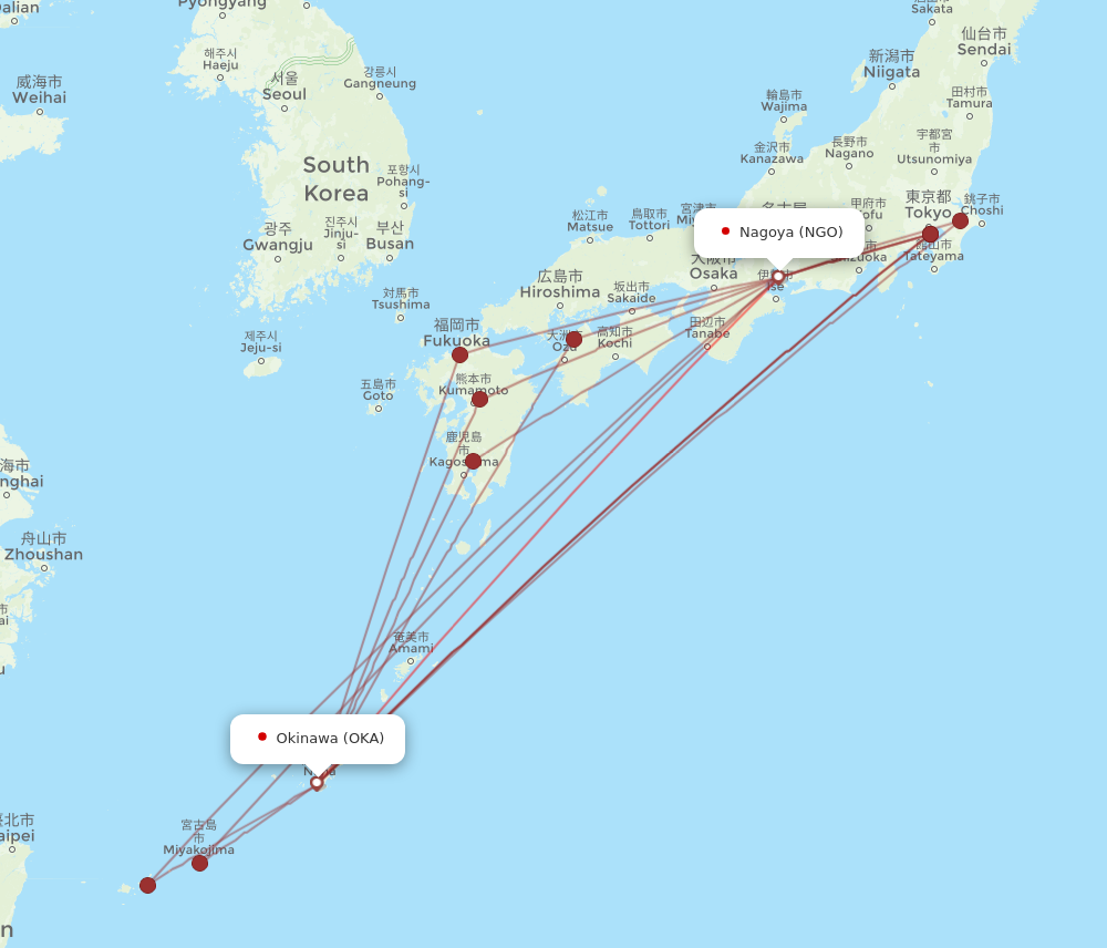 NGO to OKA flights and routes map