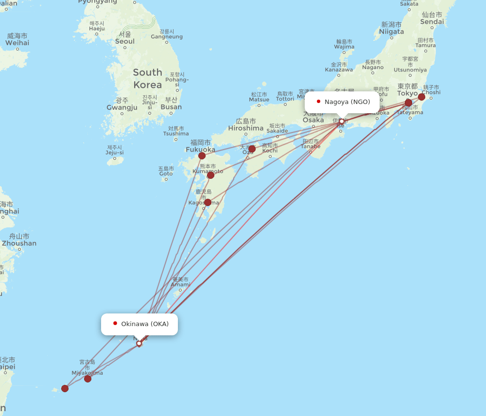 NGO-OKA flight routes