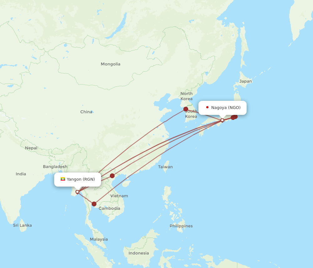 NGO-RGN flight routes