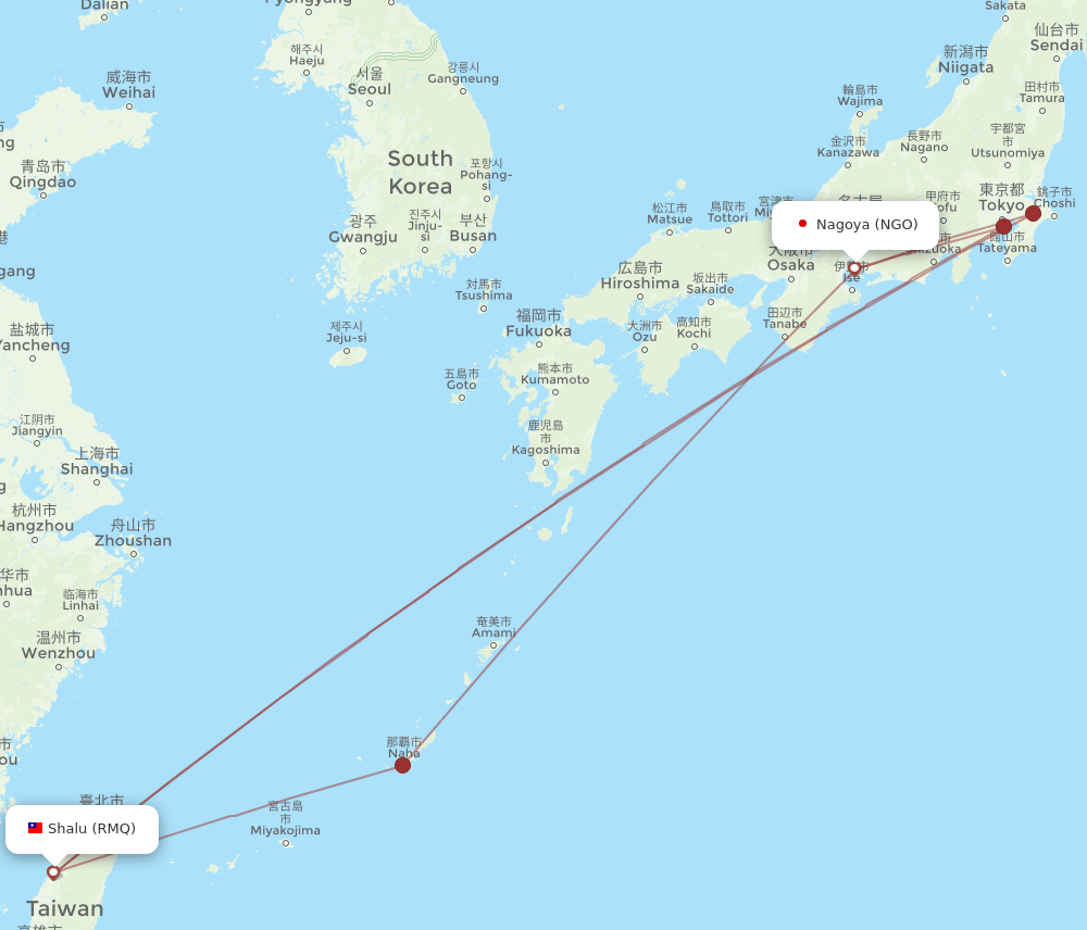 NGO to RMQ flights and routes map