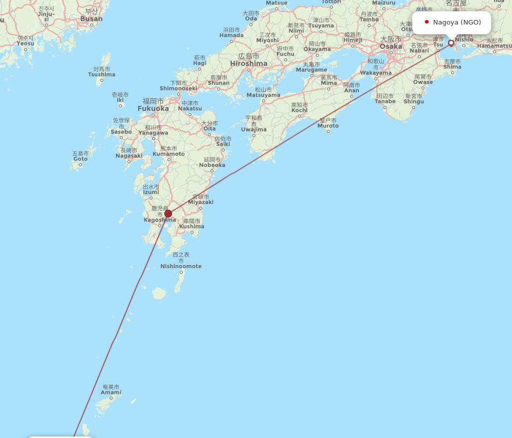 NGO to RNJ flights and routes map