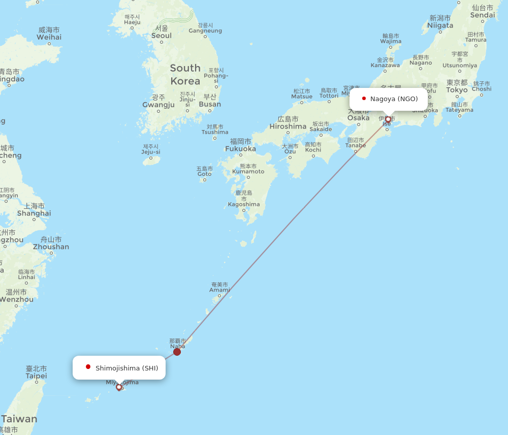 NGO to SHI flights and routes map