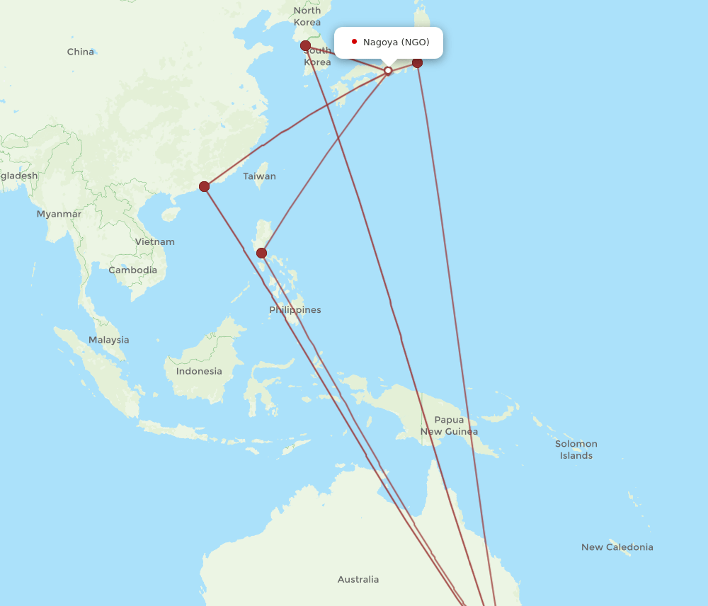 NGO to SYD flights and routes map
