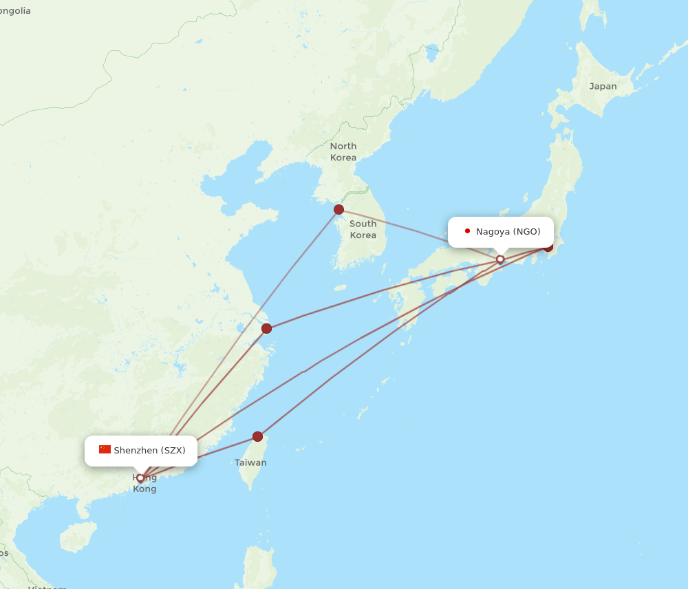 NGO-SZX flight routes