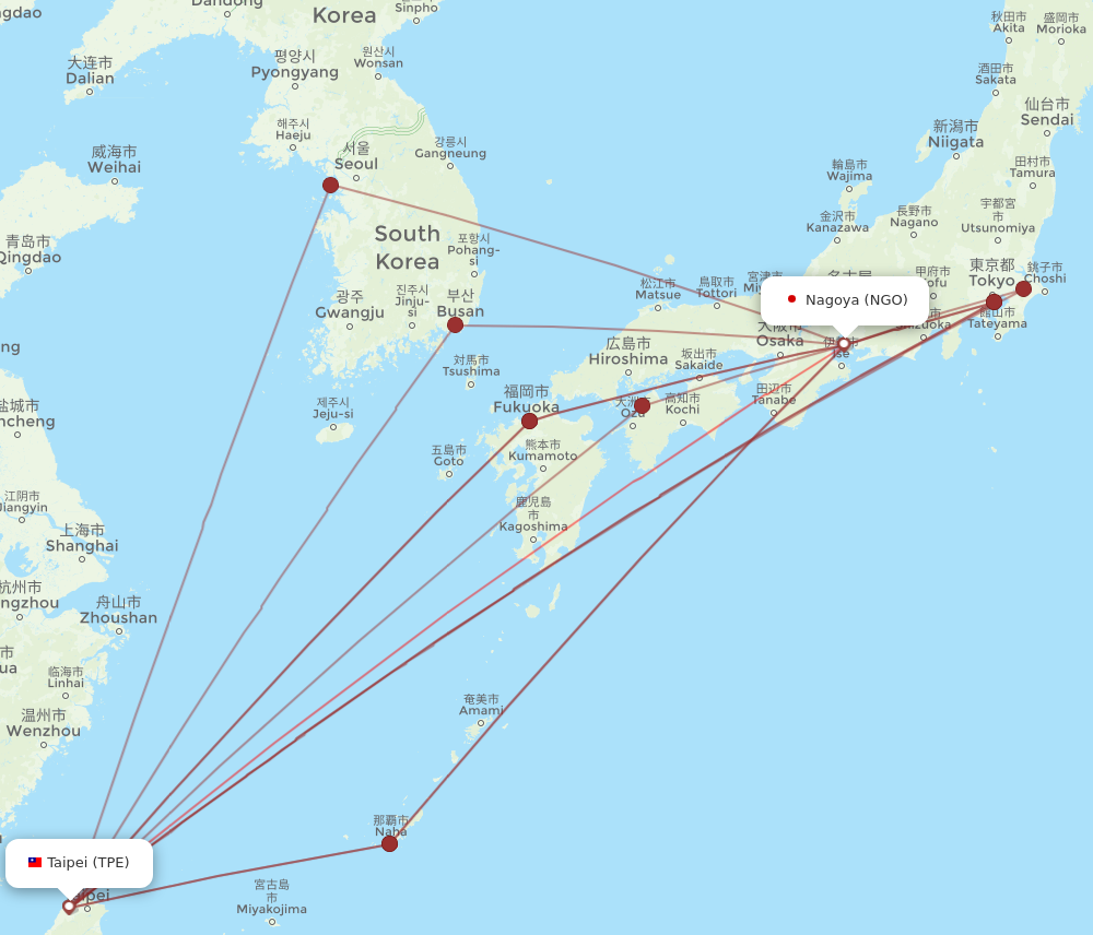 NGO to TPE flights and routes map