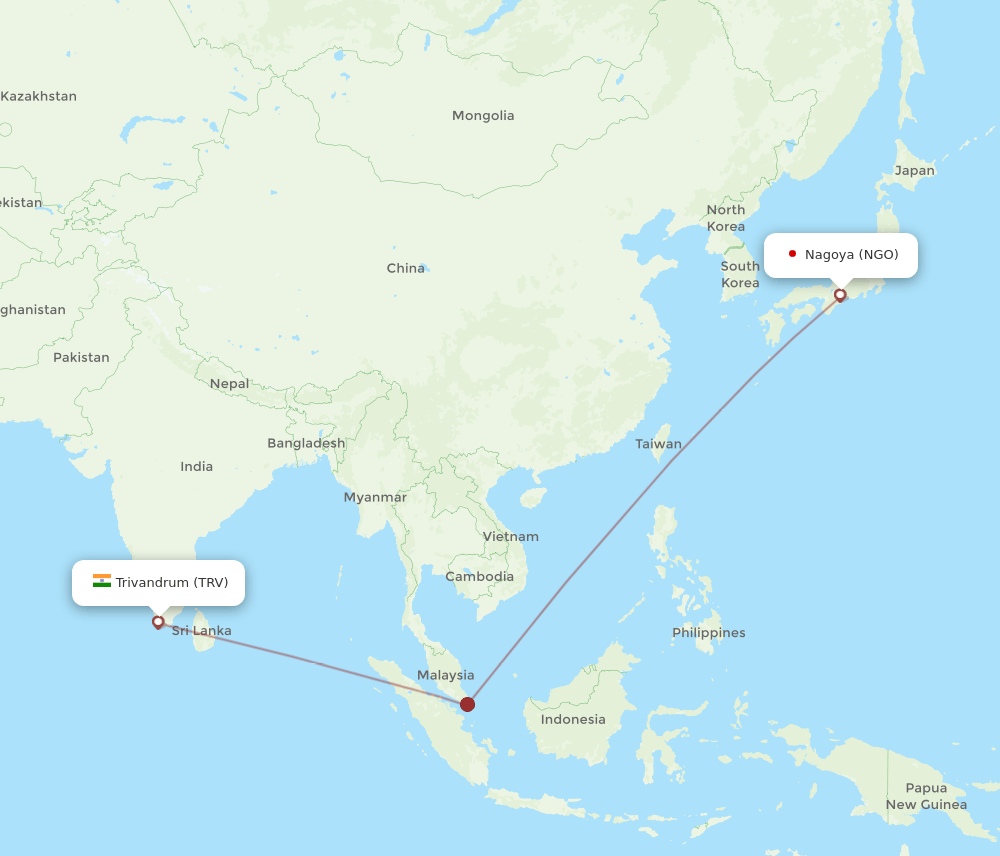 NGO to TRV flights and routes map