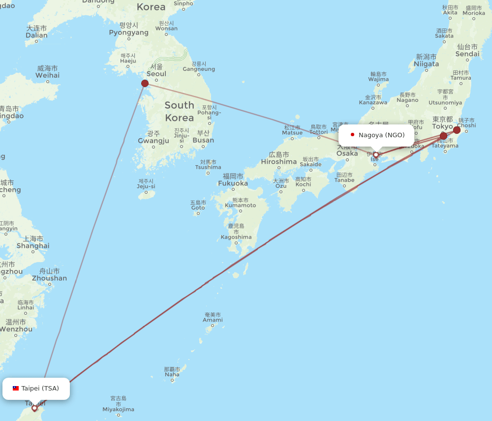 NGO to TSA flights and routes map