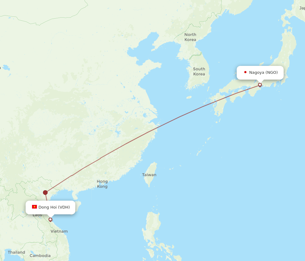 NGO to VDH flights and routes map