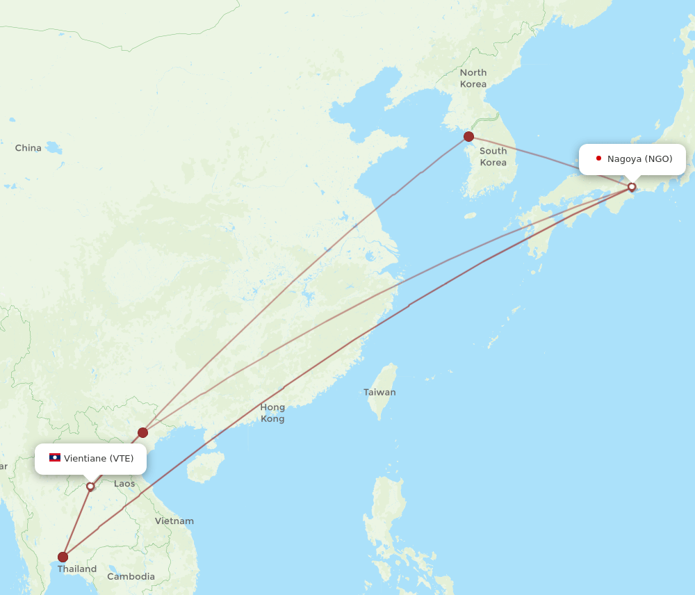 NGO to VTE flights and routes map