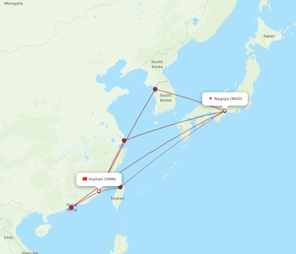 NGO-XMN flight routes