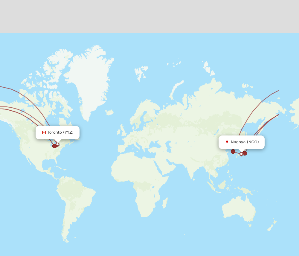YYZ to NGO flights and routes map