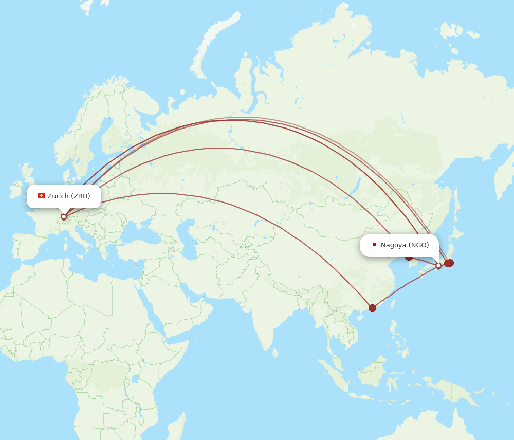 NGO to ZRH flights and routes map
