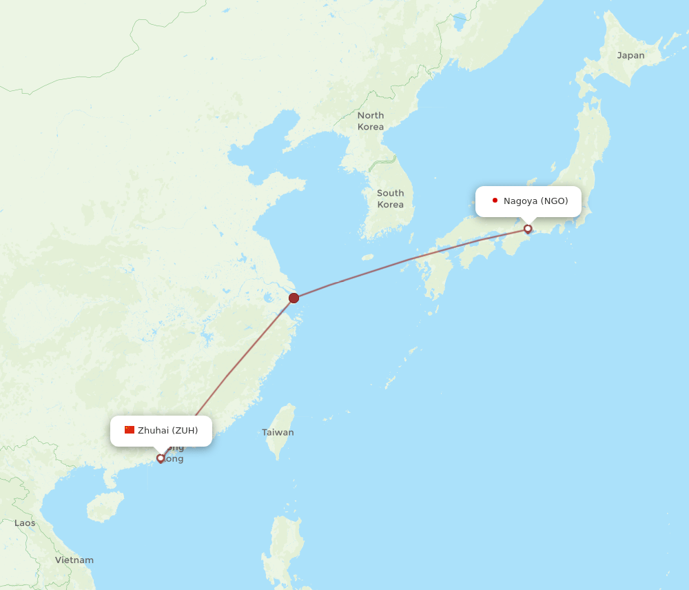 Zhuhai - Nagoya route map and flight paths