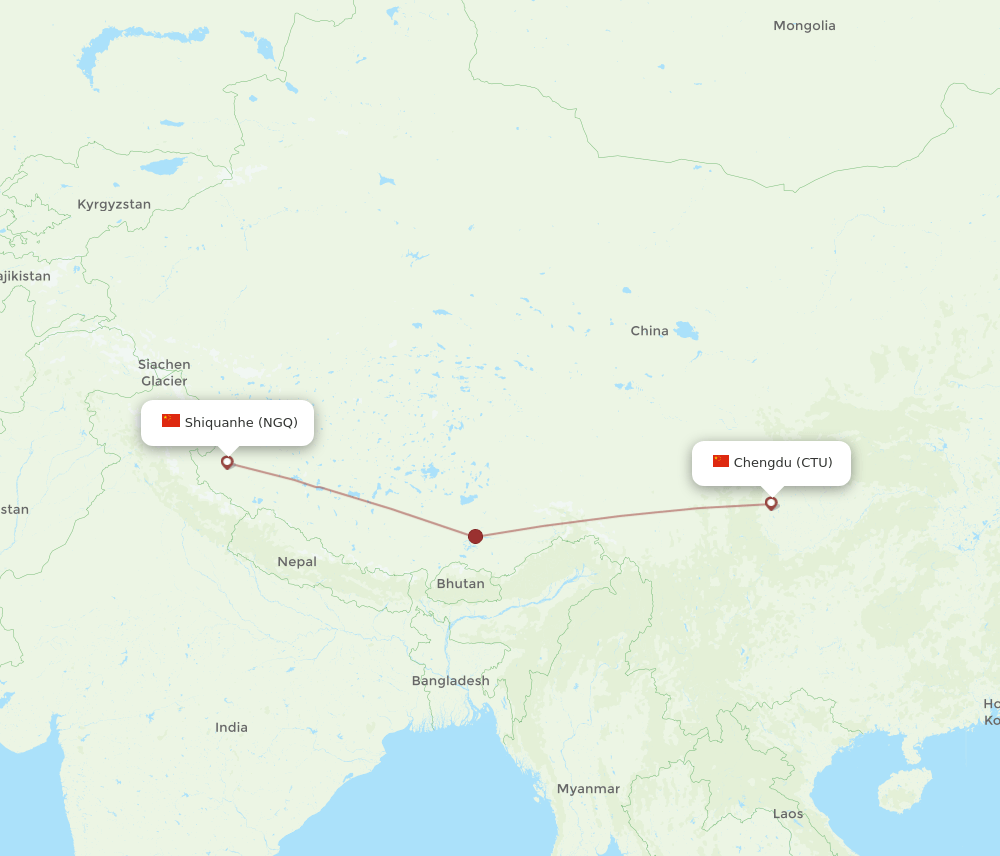 Chengdu - Shi Quan He route map and flight paths