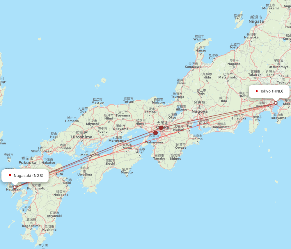NGS to HND flights and routes map