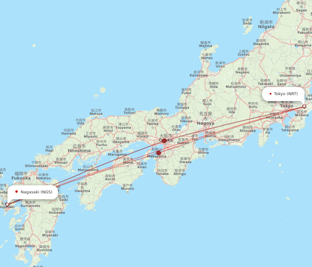 NGS to NRT flights and routes map