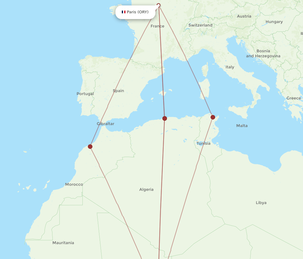 NIM to ORY flights and routes map