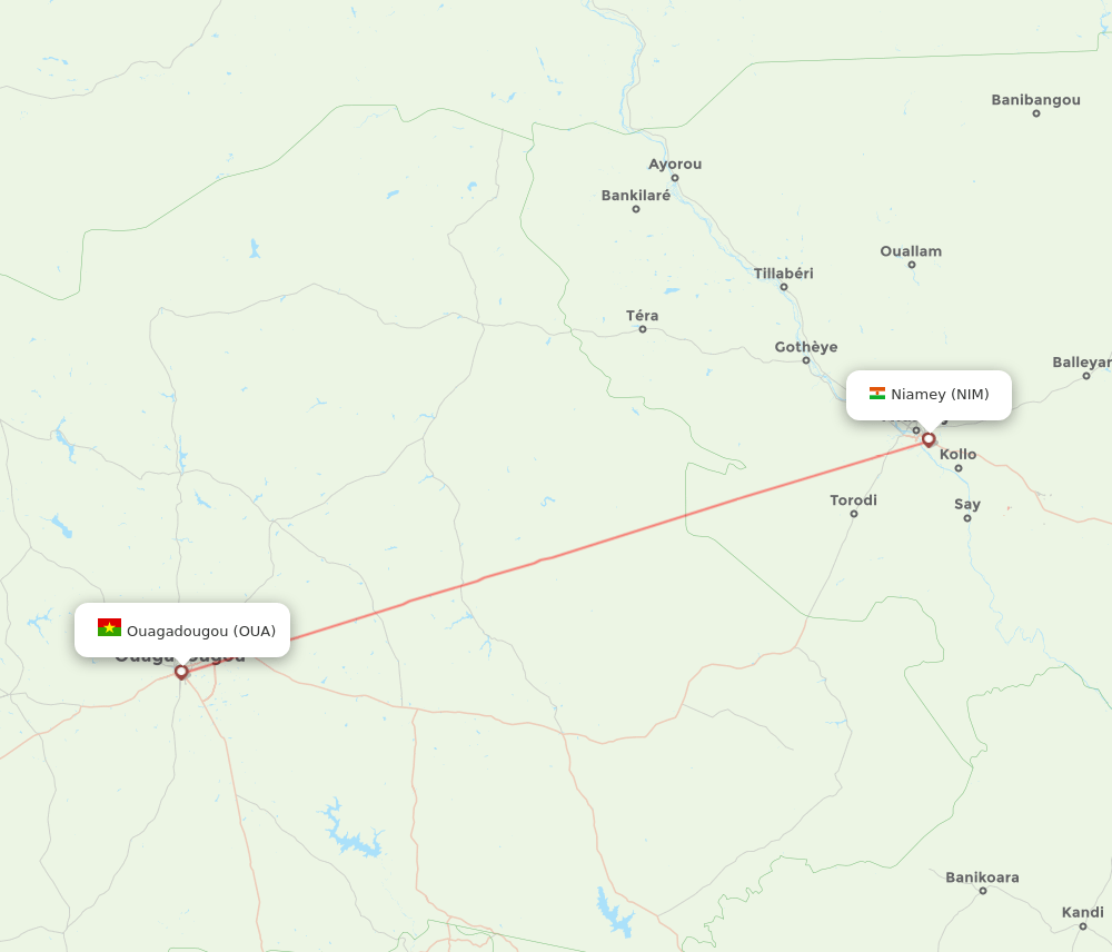 Niamey - Ouagadougou route map and flight paths