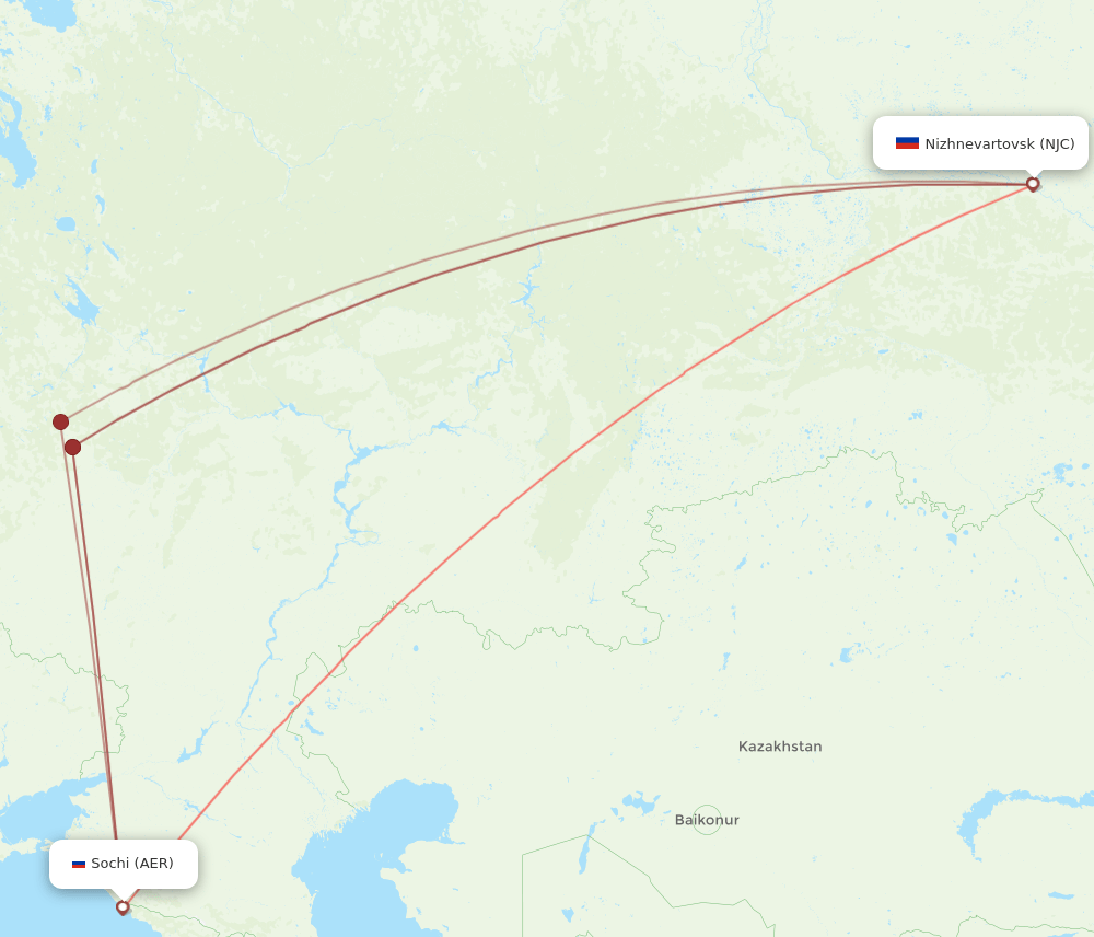 NJC to AER flights and routes map