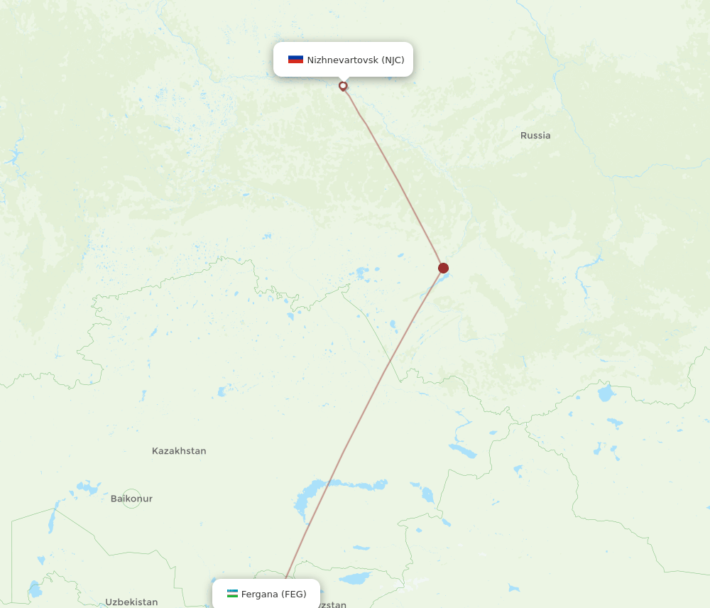 Fergana - Nizhnevartovsk route map and flight paths