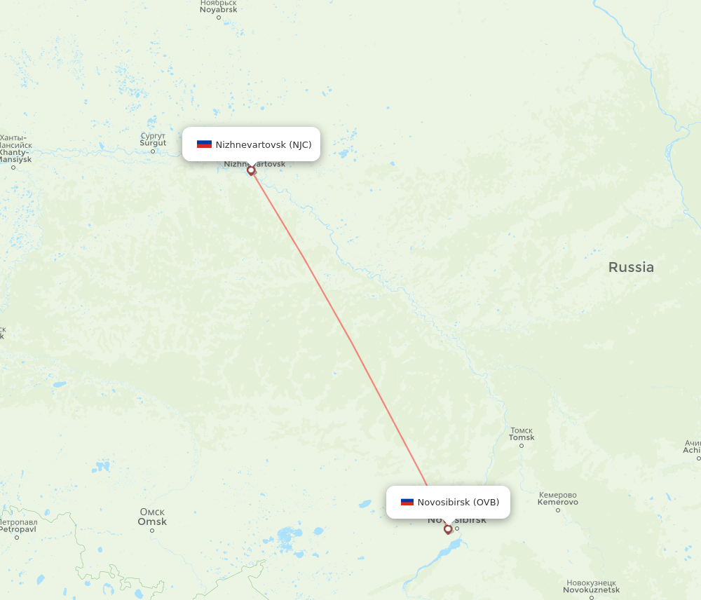 Nizhnevartovsk - Novosibirsk route map and flight paths