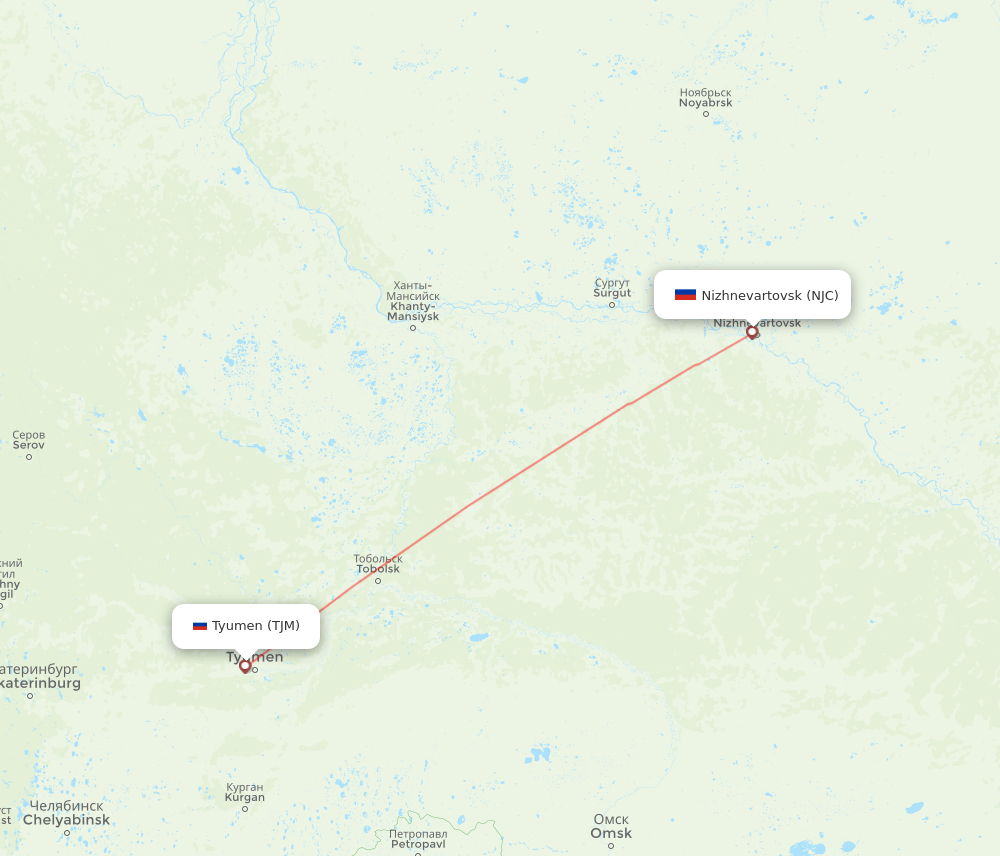 NJC to TJM flights and routes map