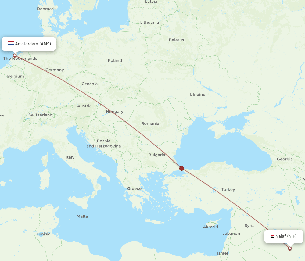 NJF to AMS flights and routes map