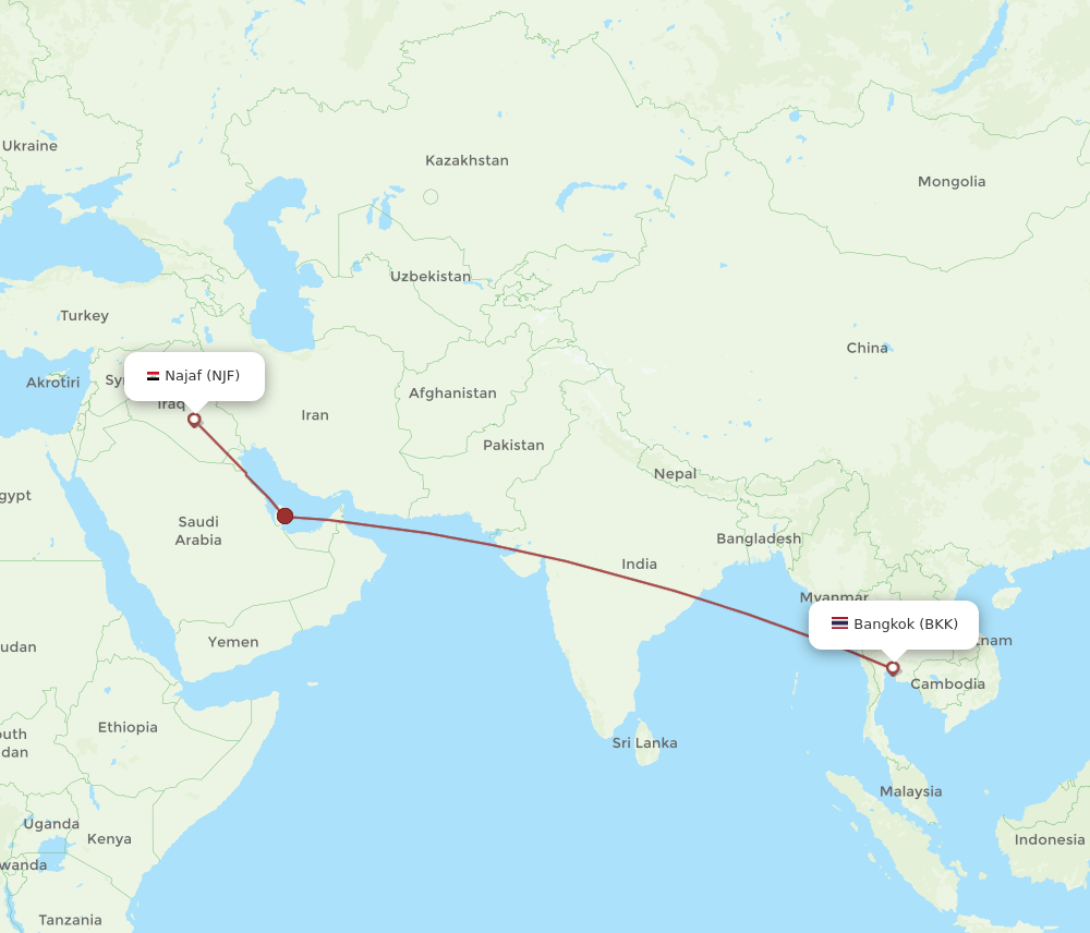 NJF-BKK flight routes