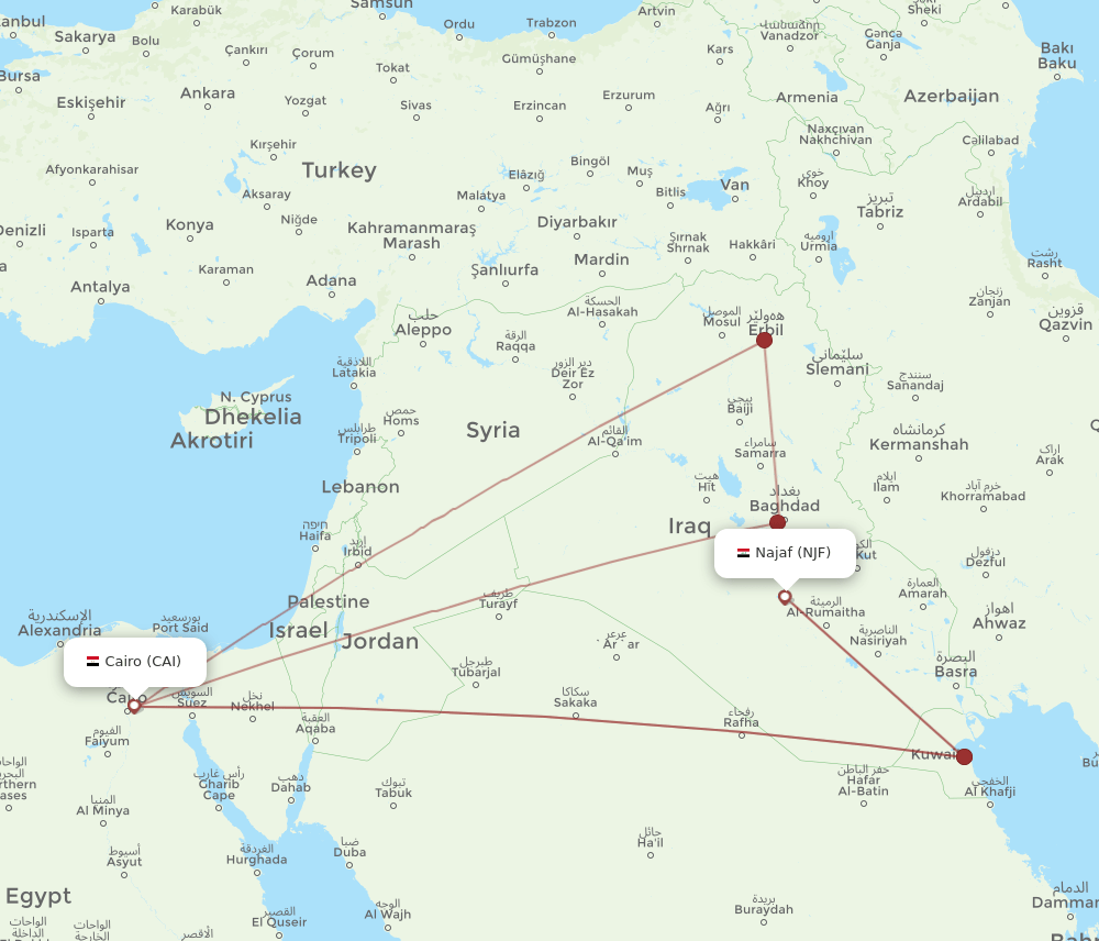 NJF to CAI flights and routes map