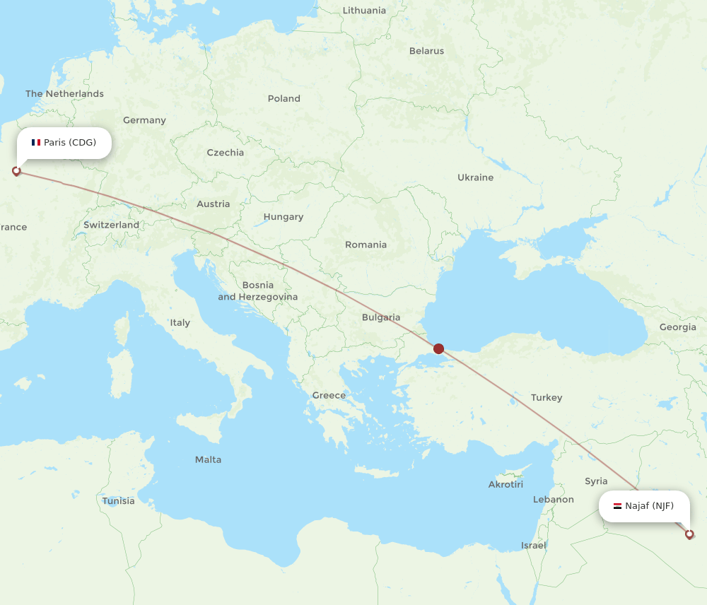 NJF-CDG flight routes