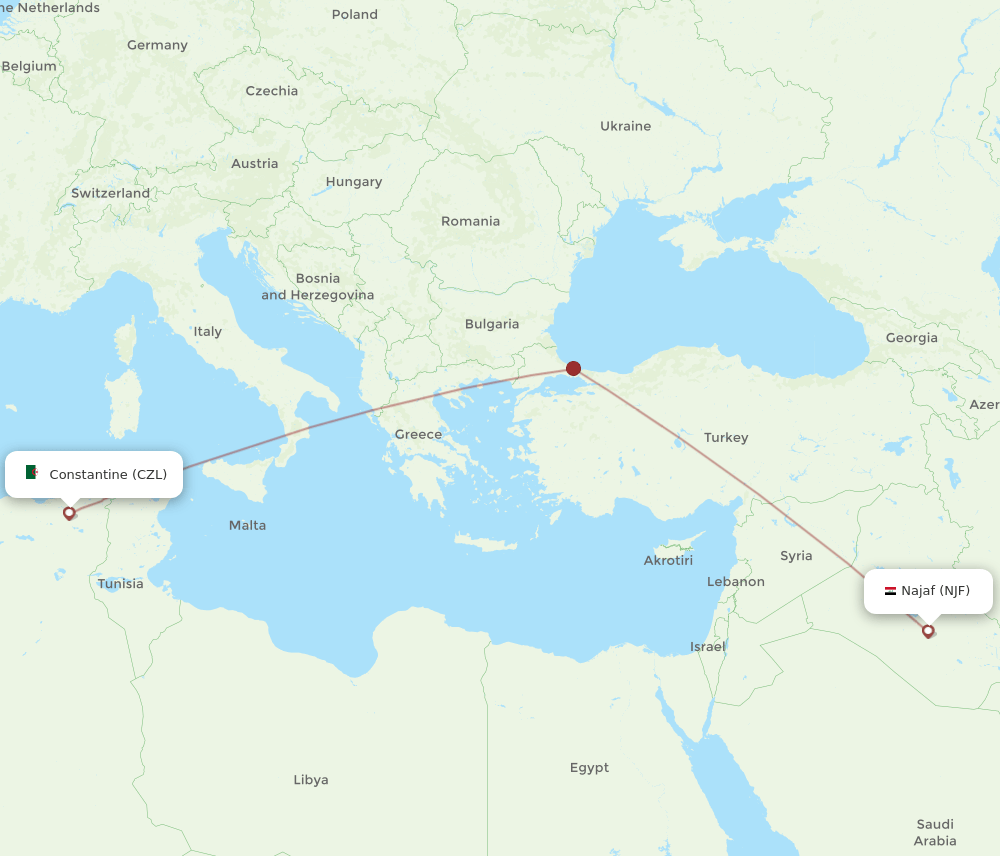 NJF-CZL flight routes
