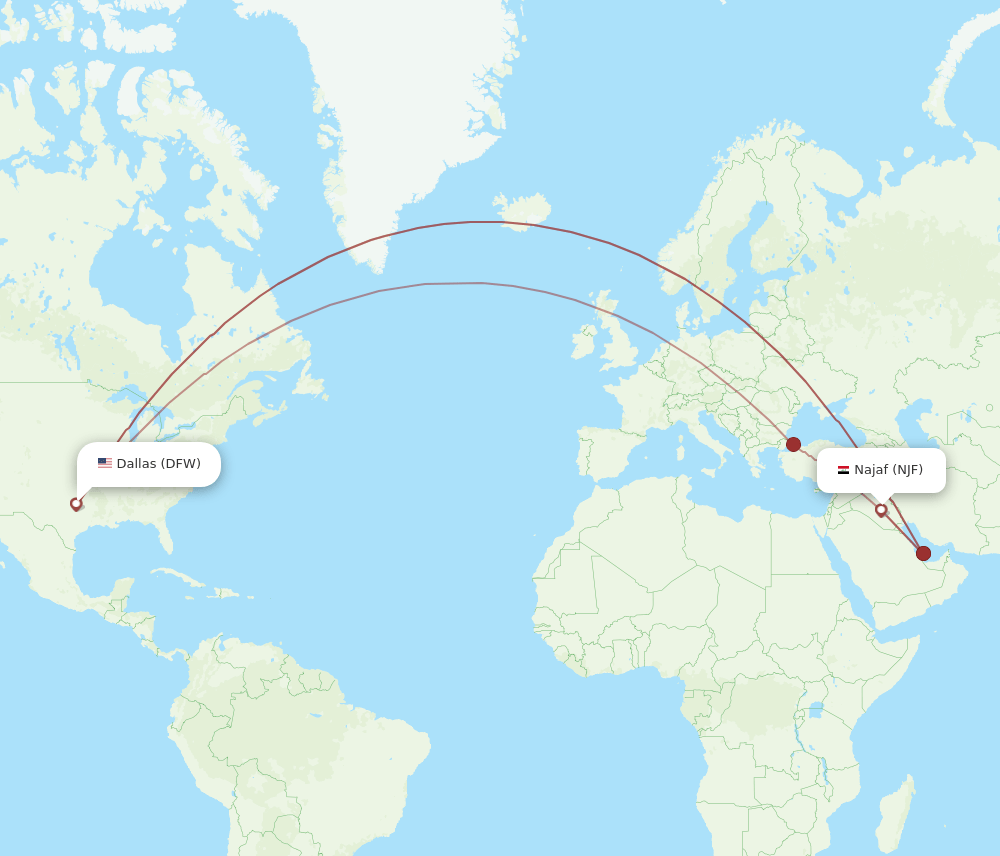NJF-DFW flight routes