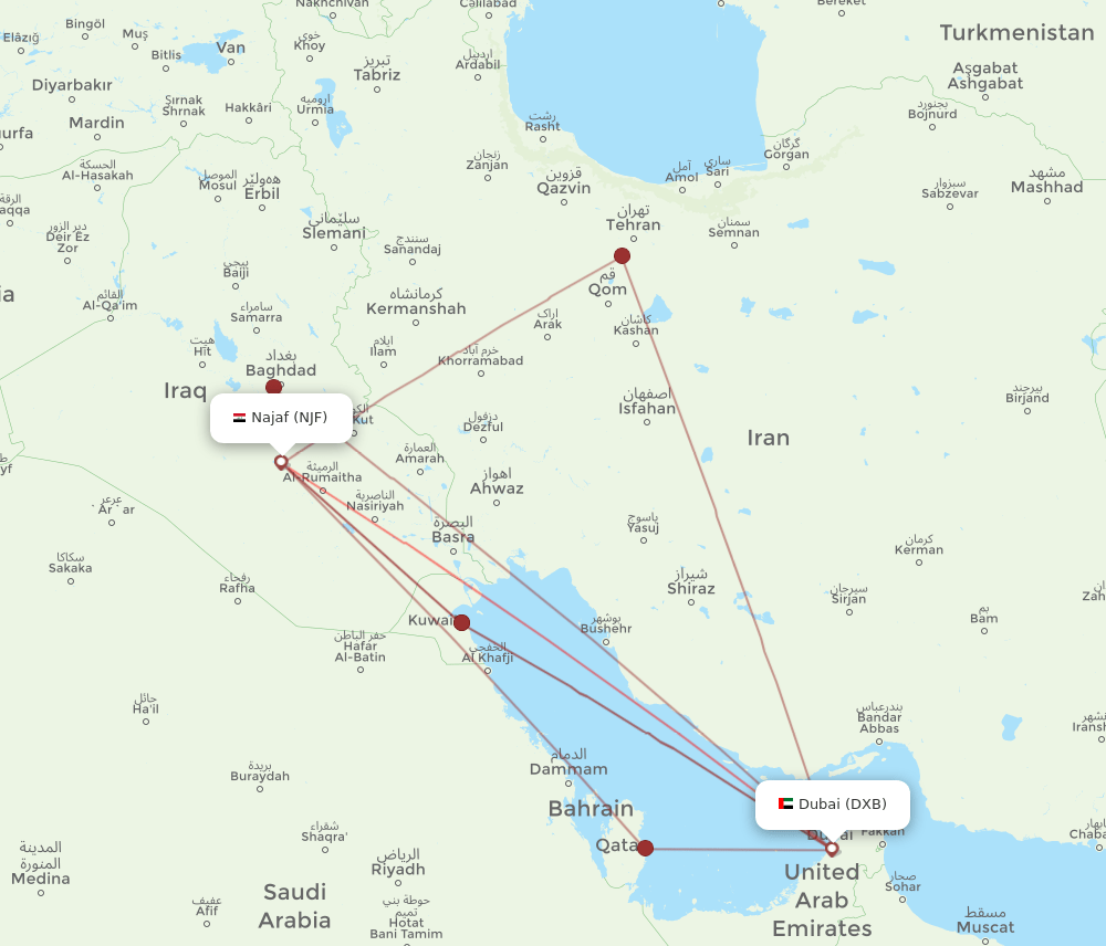 NJF-DXB flight routes